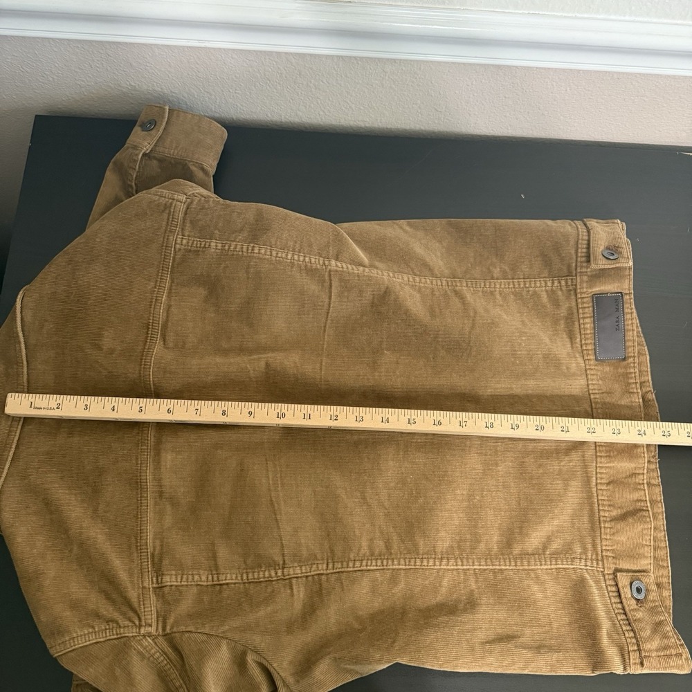 Zara Mens Trucker Corduroy Jacket Brown Button Front Casual Size Small Tan Camel - Picture 11 of 12